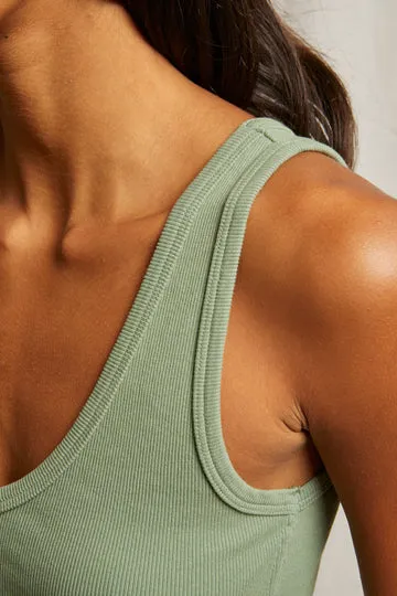 Ventilated Mesh Panels Maria Structured Rib V-Neck Tank - Aloe