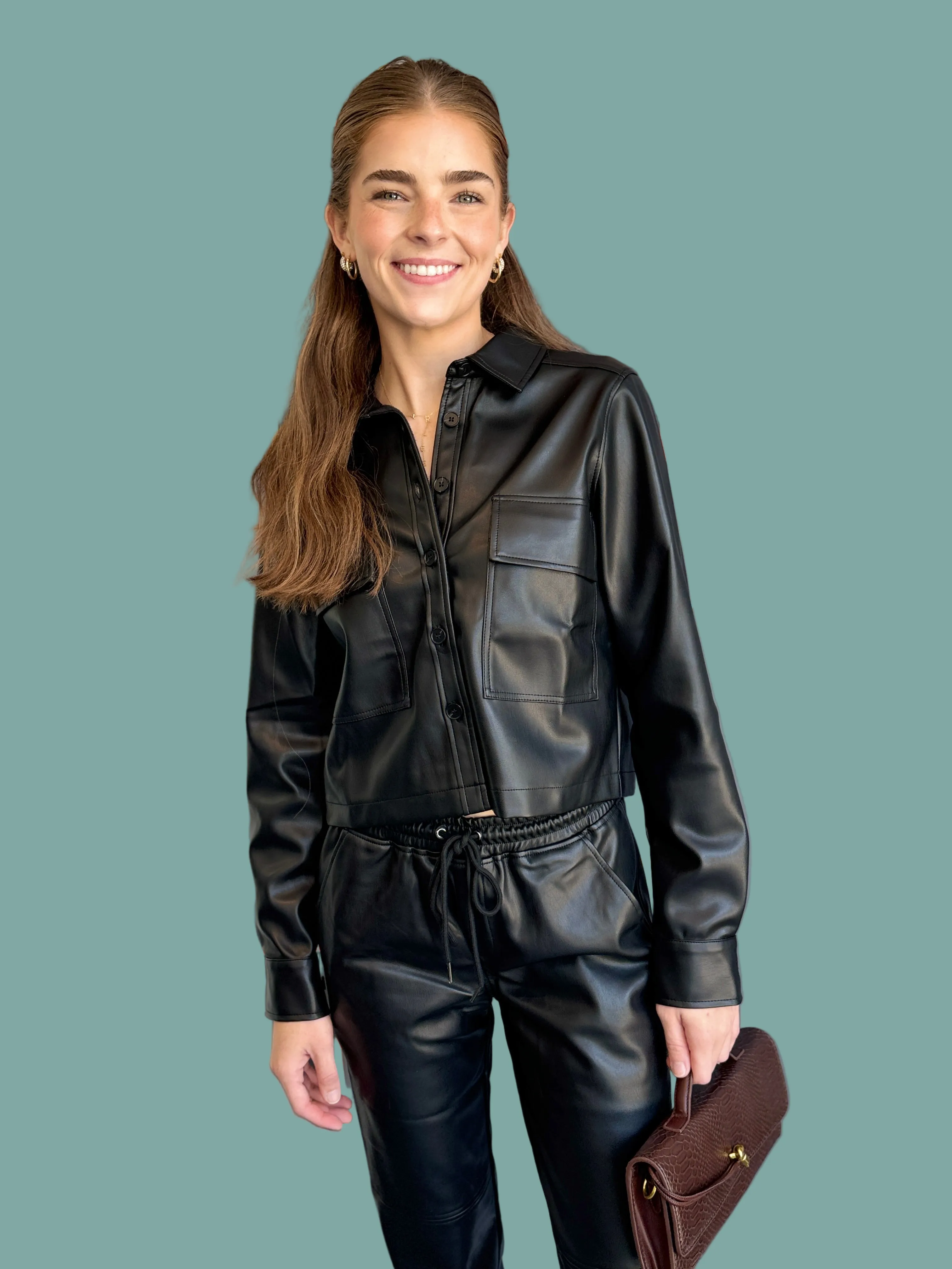 Crop Patch Pocket Shacket Tencel Cotton Hybrid Weave