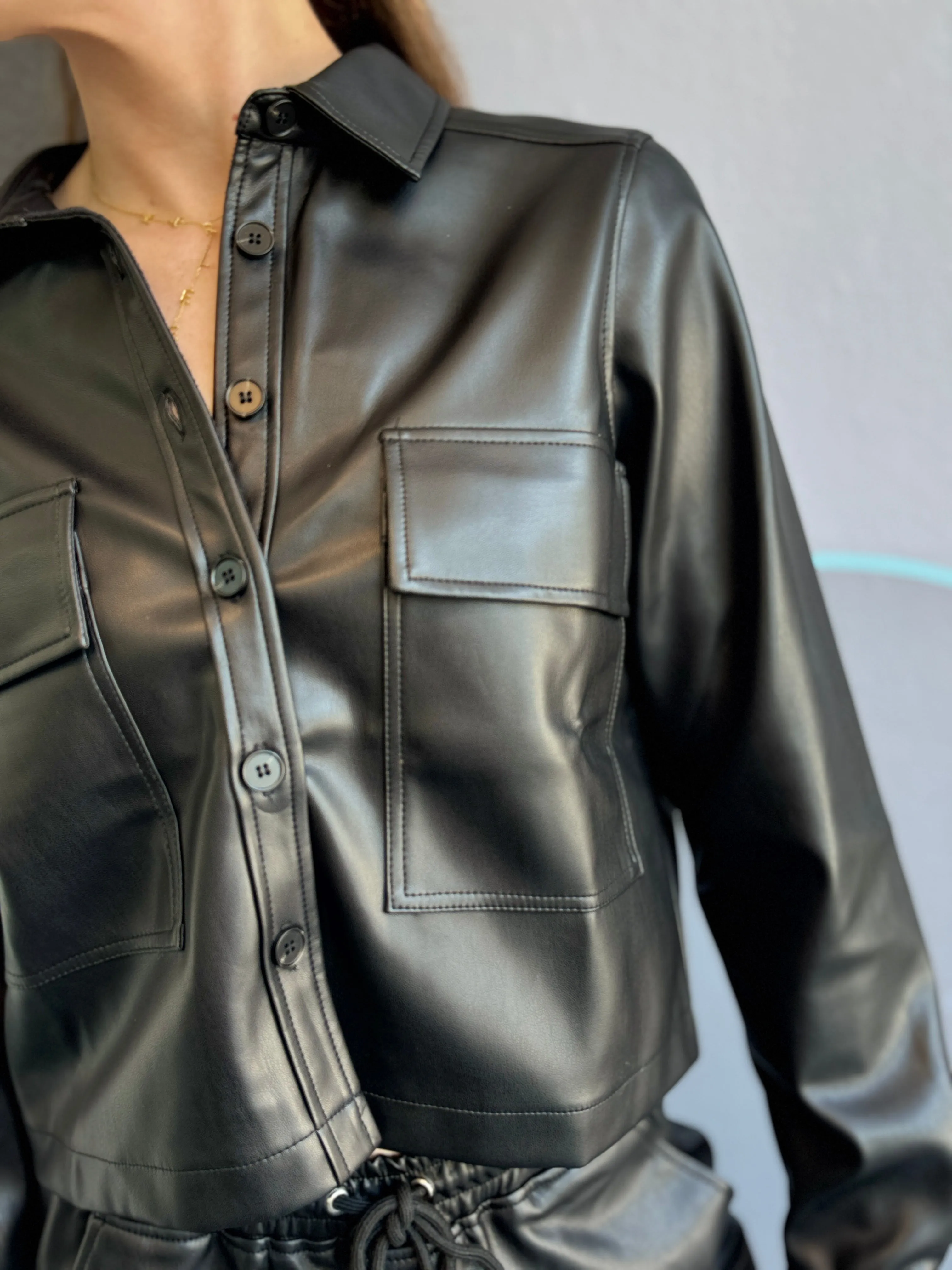 RibbedHemline Crop Patch Pocket Shacket