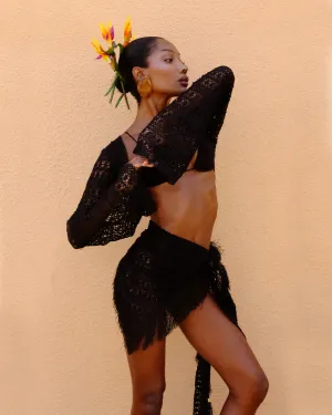 Comfort Layer Wear Chilly Weather Wear Palma Sarong | Noir Crochet