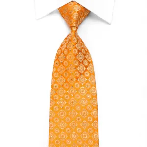 Taiyo Gold Men's Crystal Silk Necktie Medallions On Orange With Silver Sparkles