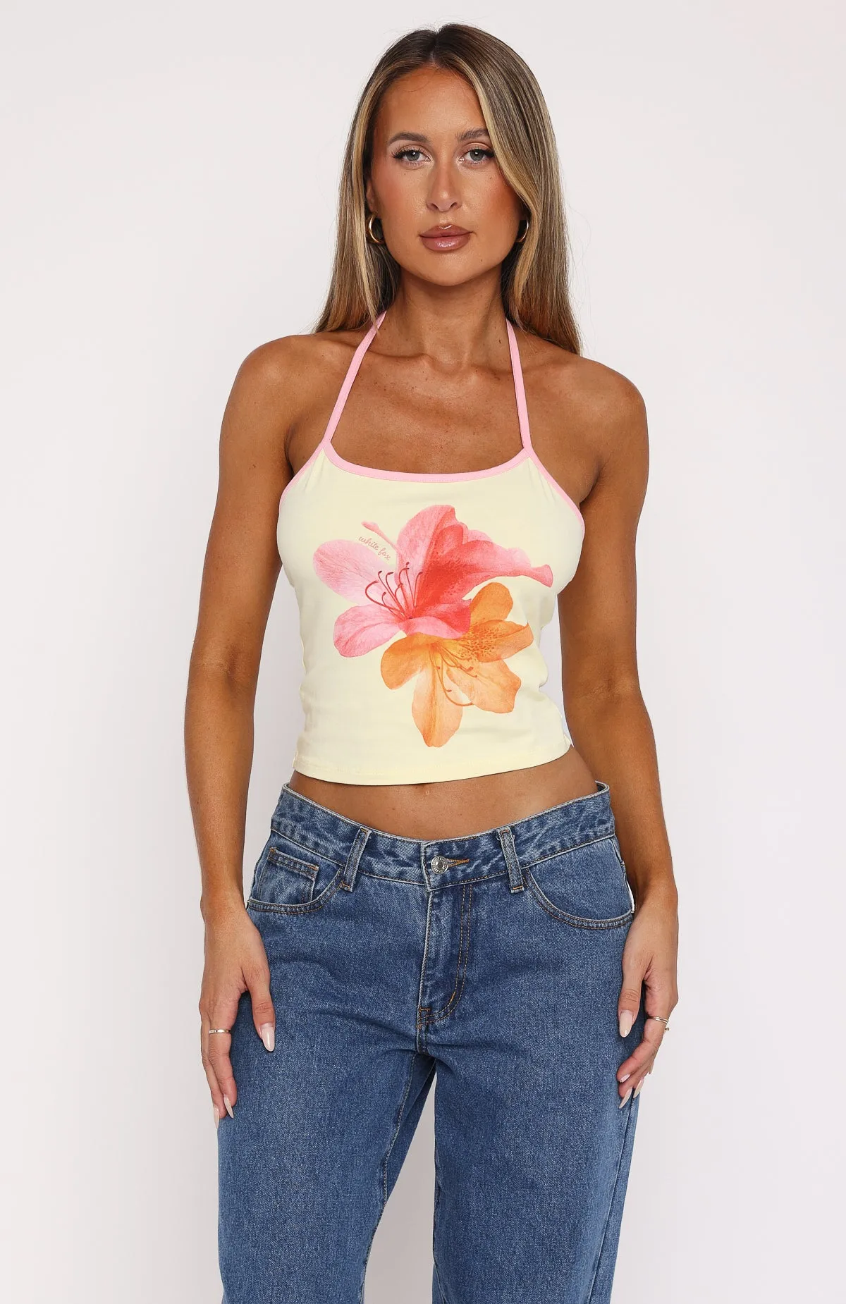 Take Your Mind Off It Halter Top Lemon ContrastPlacket Eco Friendly Material