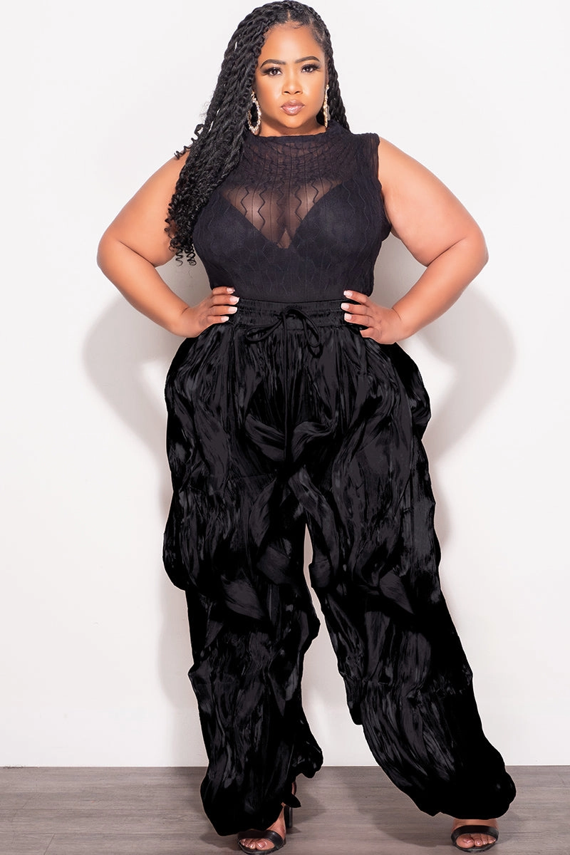 Bold Waistband Final Sale Plus Size Organza Wide Leg Pants in Black