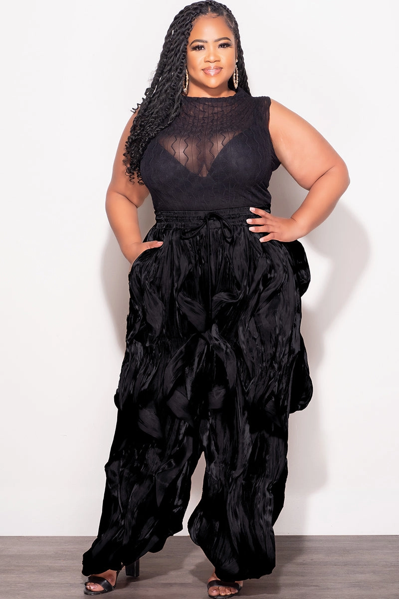 Final Sale Plus Size Organza Wide Leg Pants in Black Training Comfort