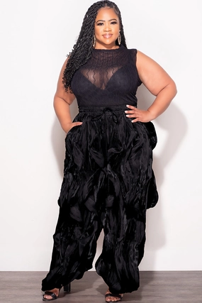 Final Sale Plus Size Organza Wide Leg Pants in Black Training Comfort