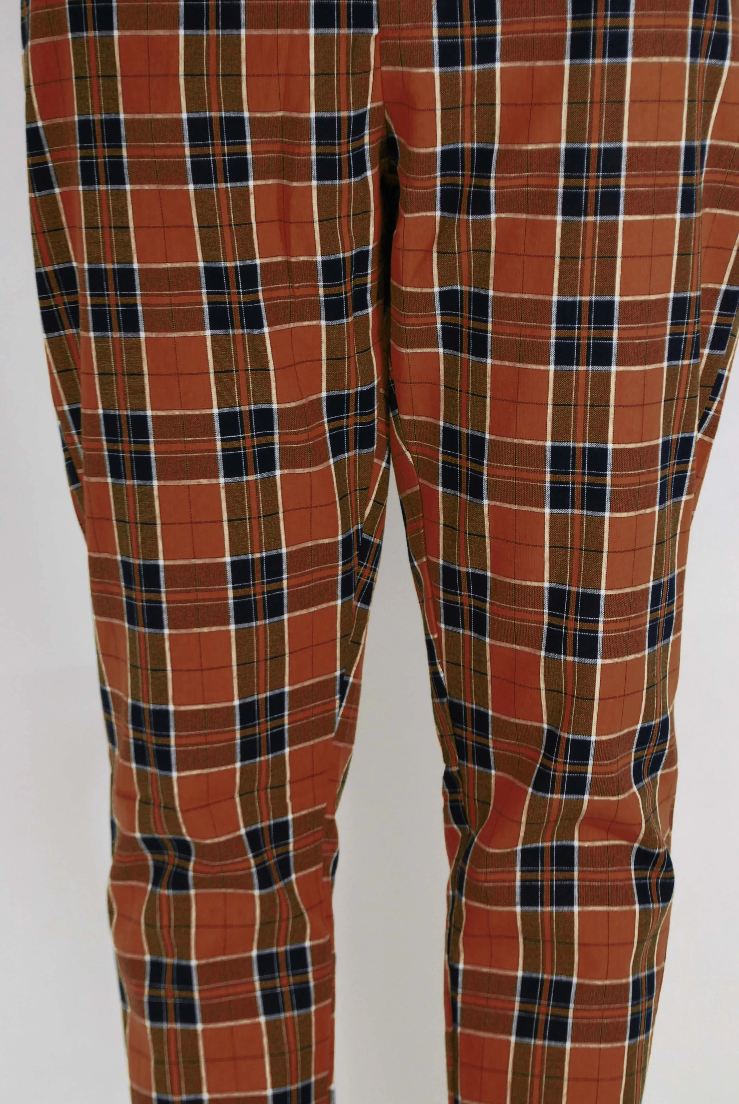Tartan Check Trousers Beige Chestnut Brown