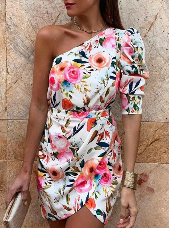 TastyHottie - For Women One Shoulder Floral Print Bodycon Dress