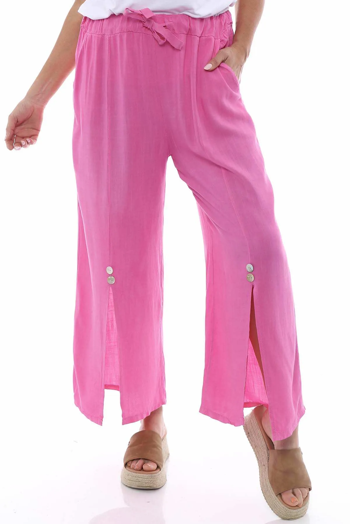 Tazara Split Leg Linen Trousers Fuchsia