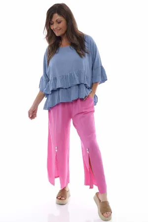 Tazara Split Leg Linen Trousers Fuchsia