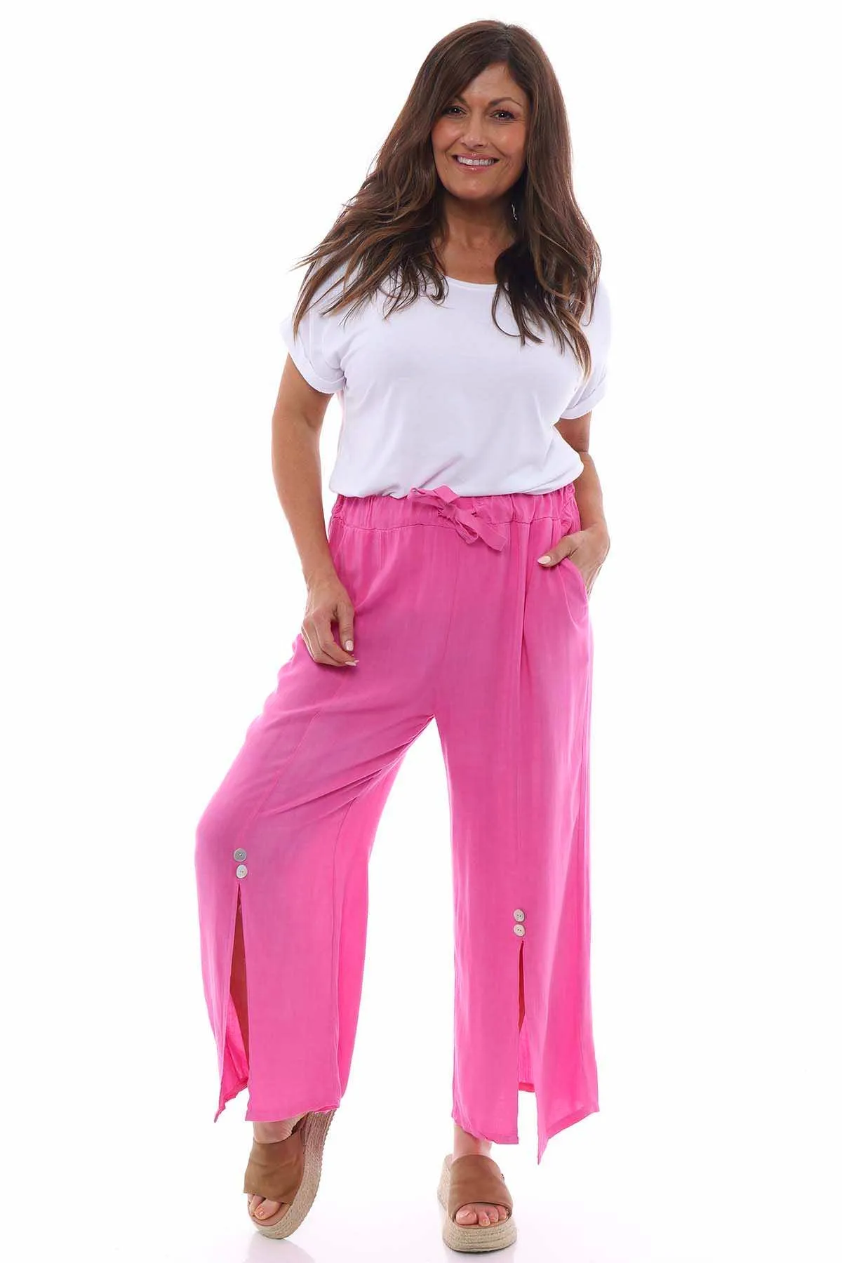 Tazara Split Leg Linen Trousers Fuchsia