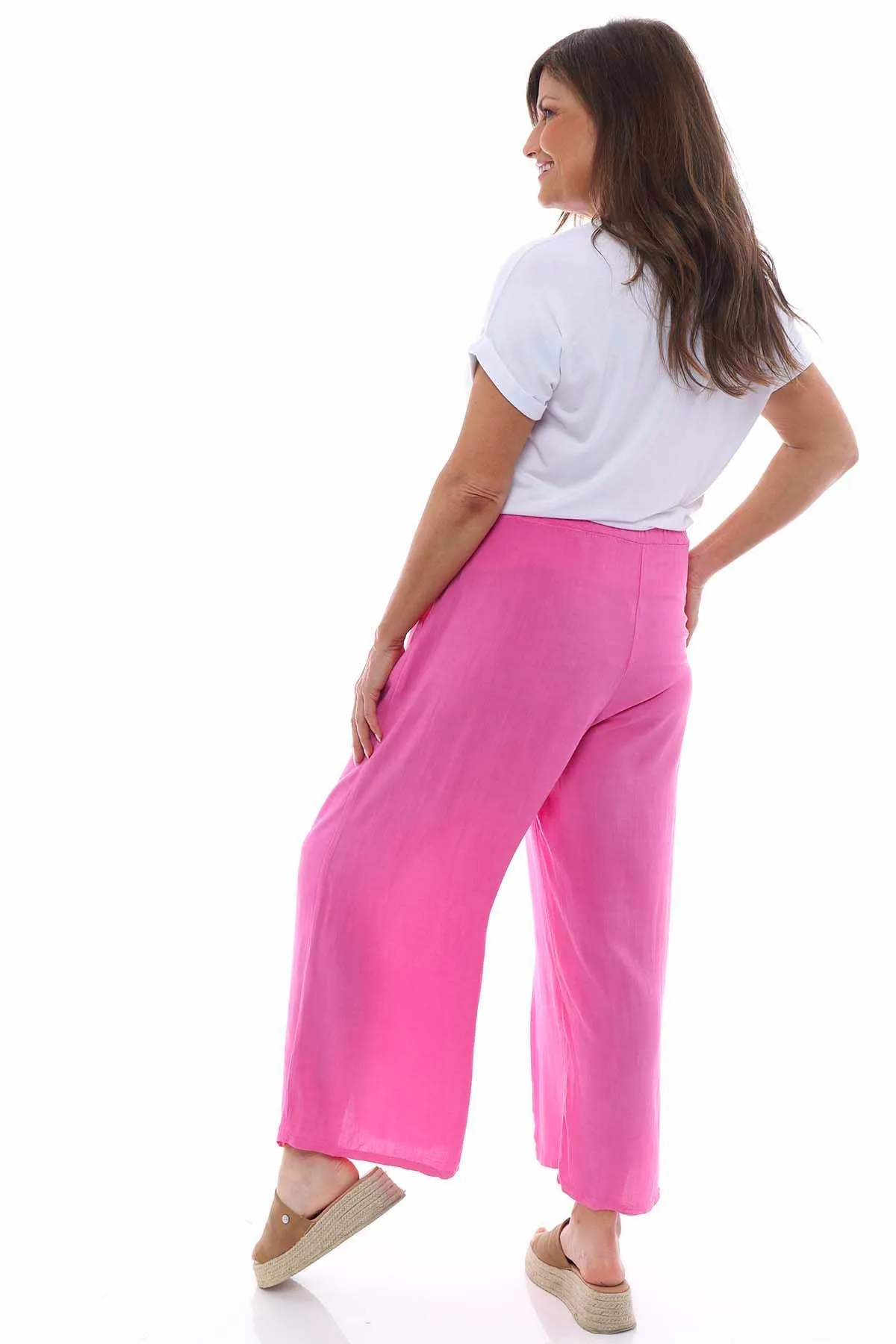 Tazara Split Leg Linen Trousers Fuchsia