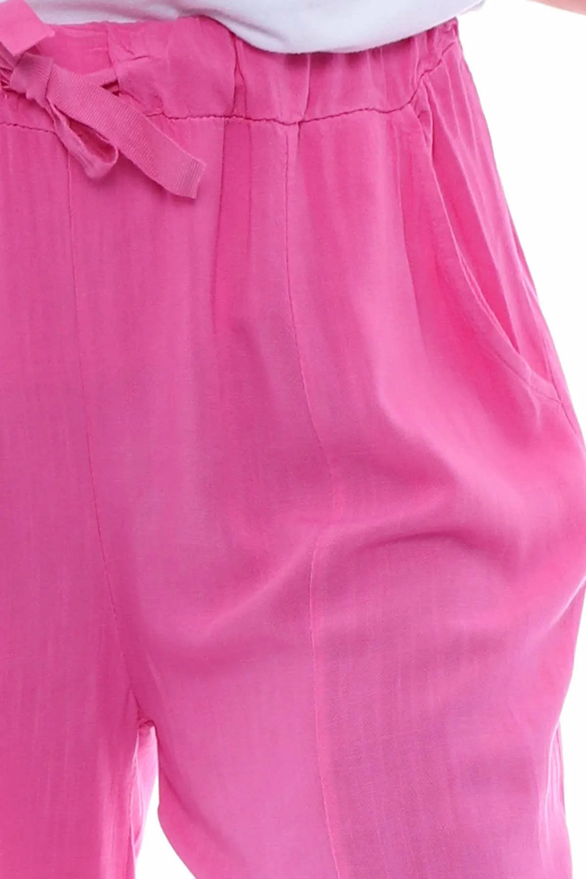 Tazara Split Leg Linen Trousers Fuchsia