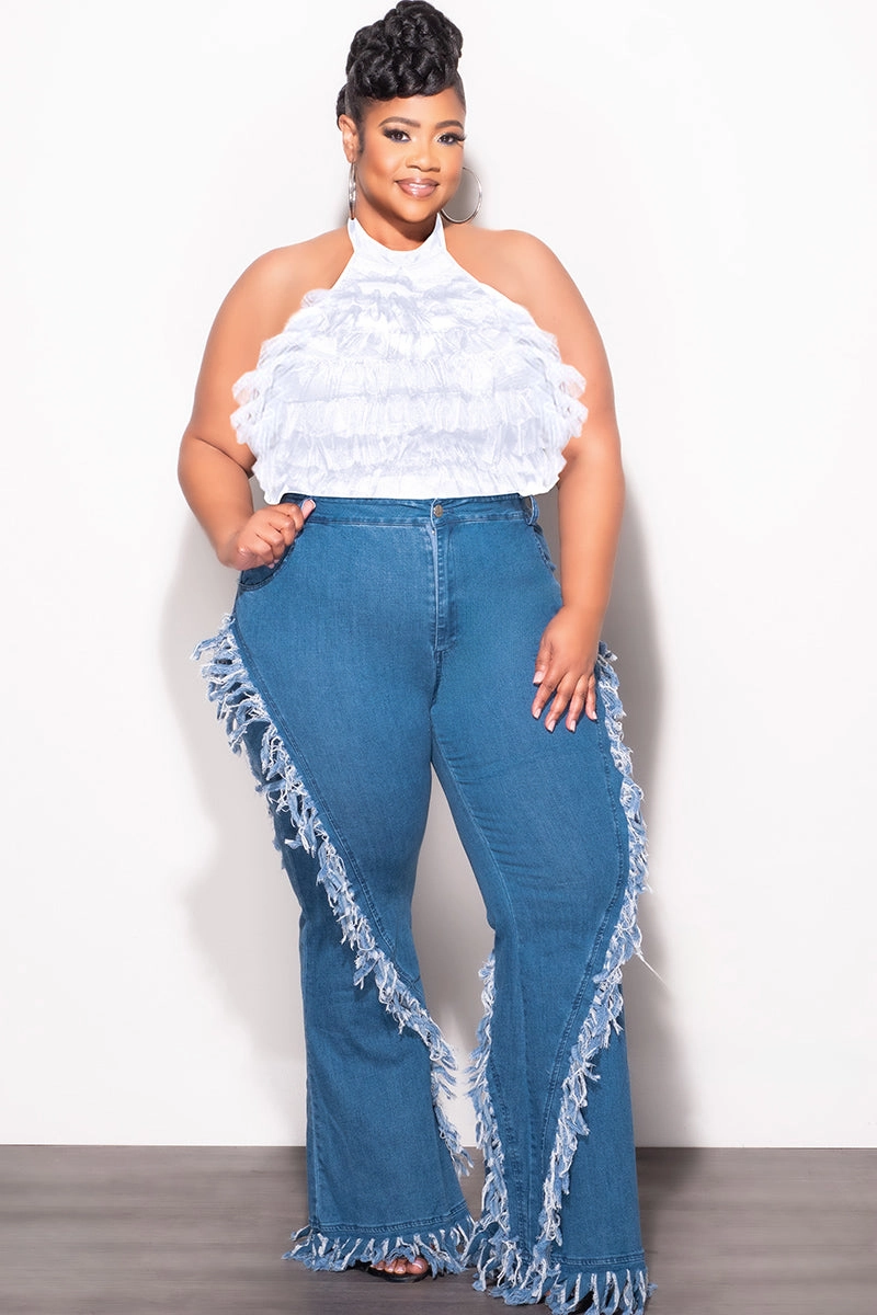 Final Sale Plus Size Sleeveless Cropped Halter Tulle & Mesh Top in White Daily Wear Core Stretch