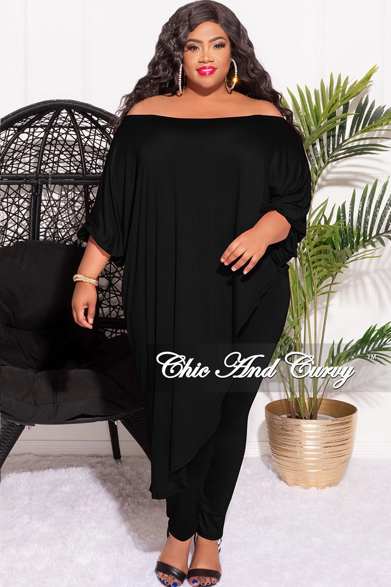 All Purpose Tangle Free Cuffs Final Sale Plus Size 2pc Set Off The Shoulder Top & Leggings in Black