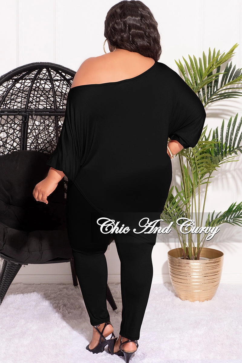 Refined fit Everyday Comfort Final Sale Plus Size 2pc Set Off The Shoulder Top & Leggings in Black
