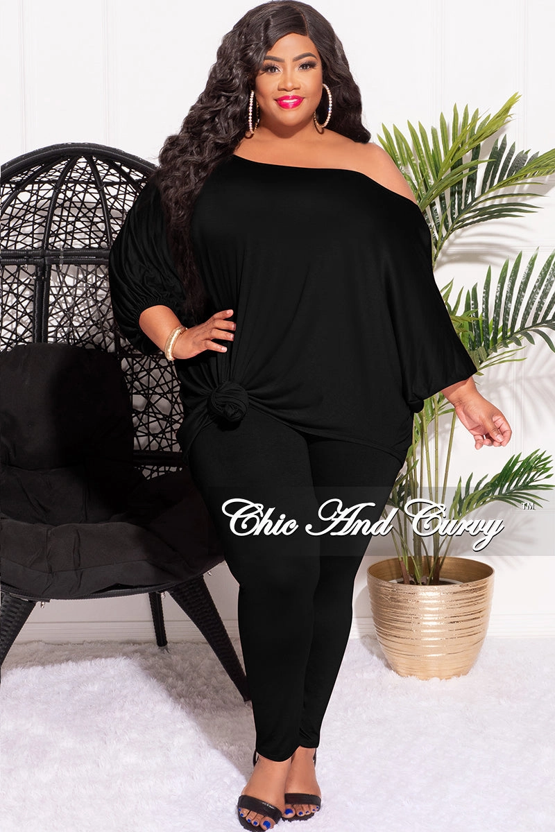 Final Sale Plus Size 2pc Set Off The Shoulder Top & Leggings in Black Side zipper