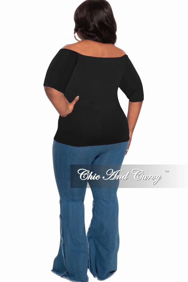 Final Sale Plus Size Off the Shoulder Zip Top in Black Comfy Waistband Ultra Soft