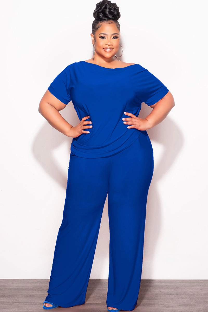 TaglessDesign Trendy Vibe Final Sale Plus Size 2pc Top and Pants Set in Royal Blue