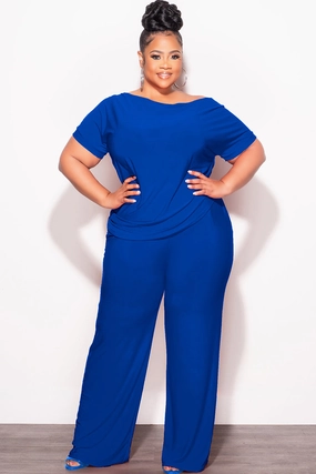 TaglessDesign Trendy Vibe Final Sale Plus Size 2pc Top and Pants Set in Royal Blue