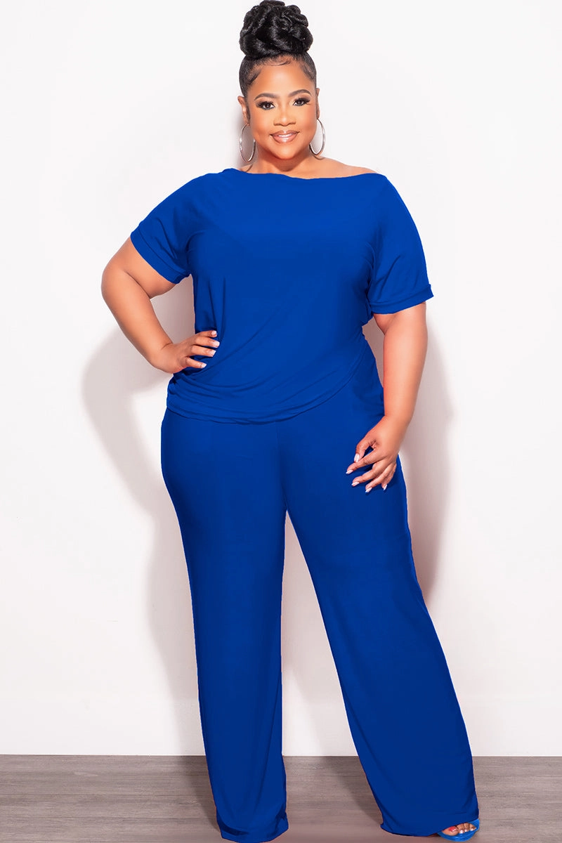 Final Sale Plus Size 2pc Top and Pants Set in Royal Blue Flexible Cut Rugged Wear