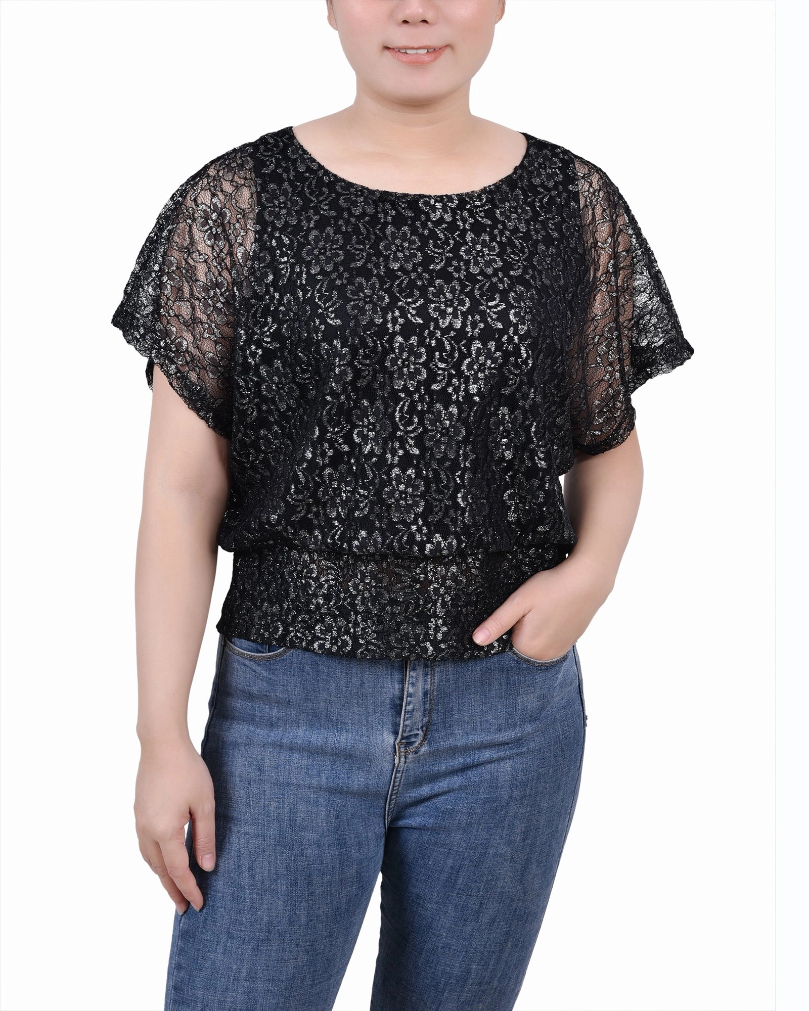 Petite Foil Lace Poncho With Smocked Waist NonRestrictiveSilhouette