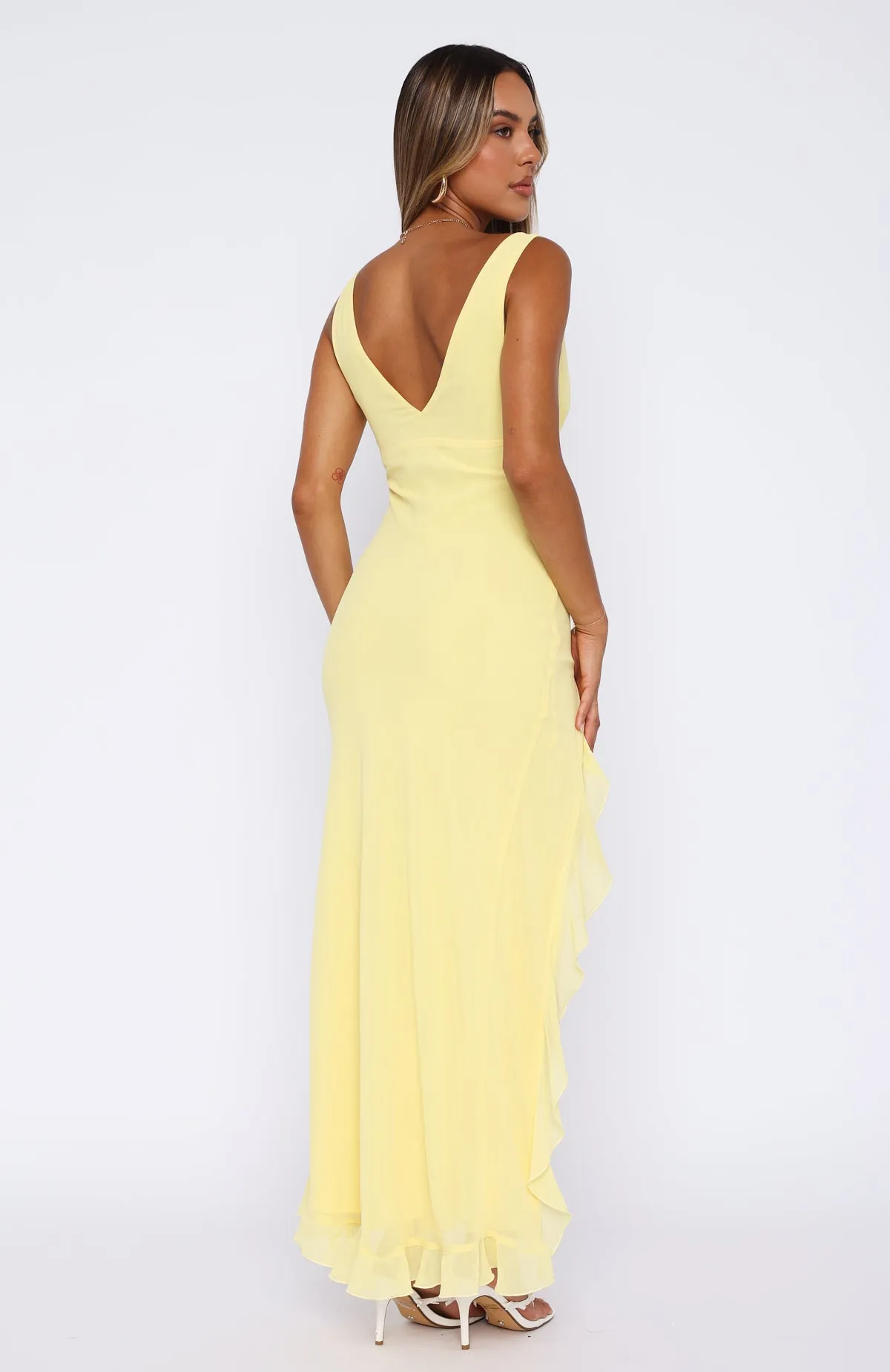 Tell Me Everything Maxi Dress Lemon LayeredNeckline