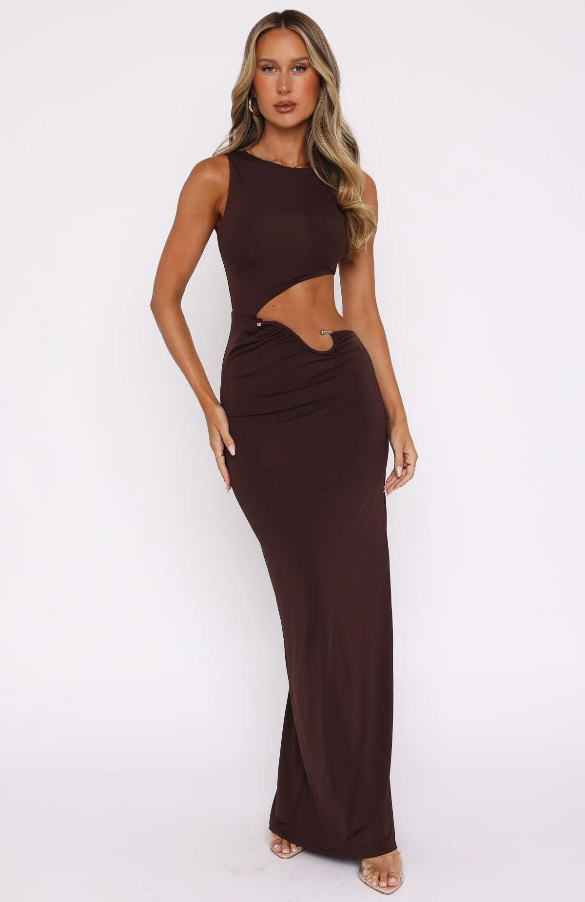 slim fit Everyday Comfort Fit Tell Me To Stop Maxi Dress Chocolate