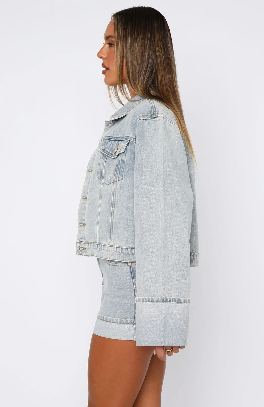 Charlotte Denim Jacket Light Blue Department Store Style Non Slip Waist