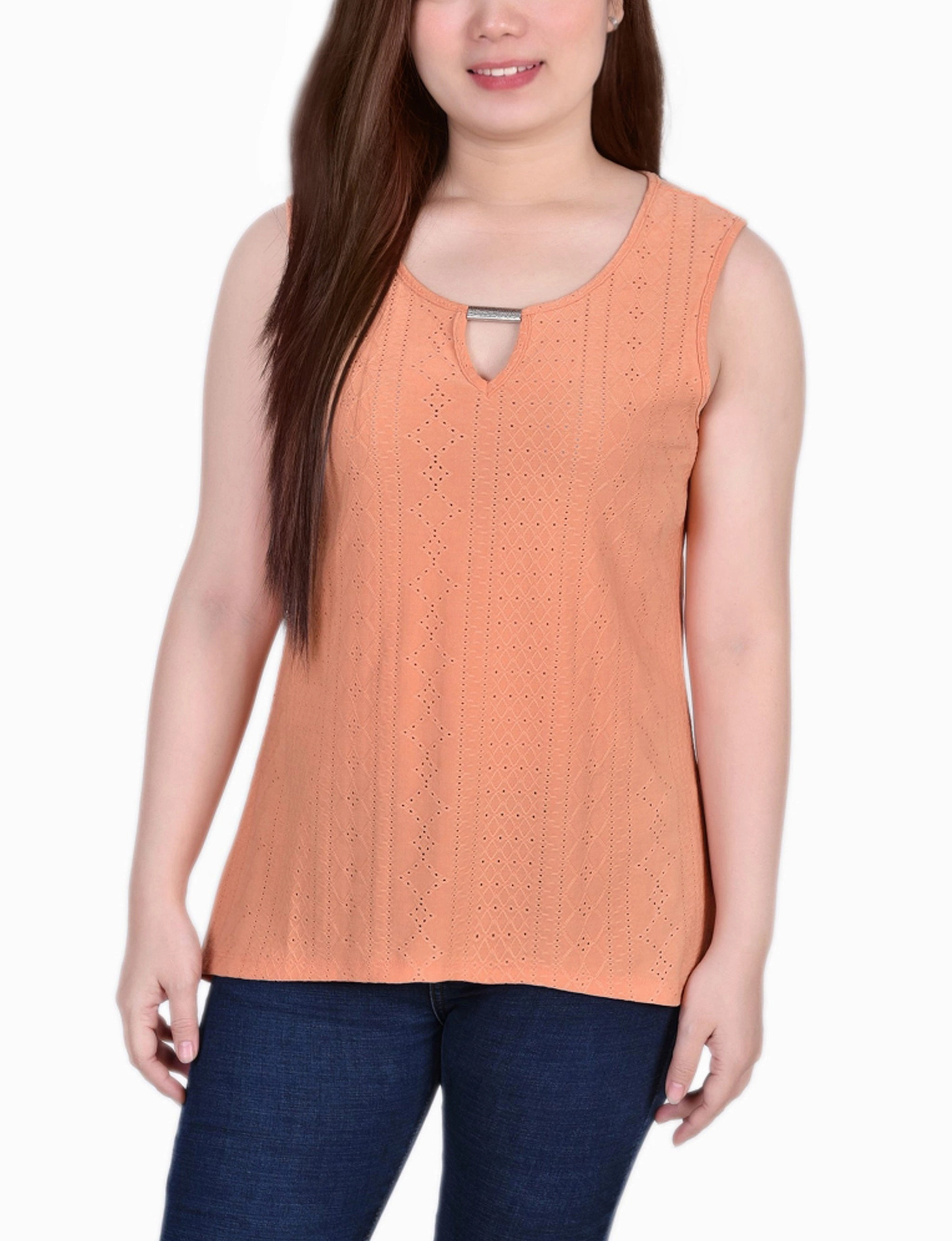 Sleeveless Knit Eyelet Top With Hardware TwoToneEffect
