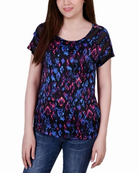 ButterSoft Handfeel Short Sleeve Top With Mesh Sleeve