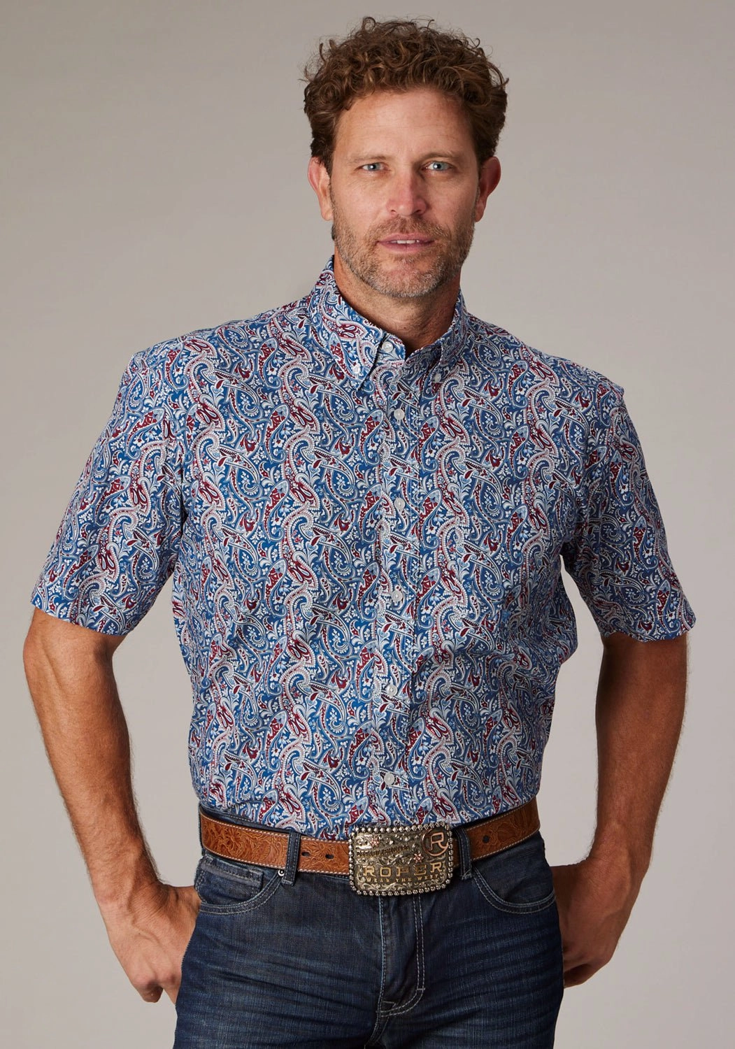 Summer Vibes Roper Mens 2024 River Paisley Blue 100% Cotton 1 Pkt S/S Shirt