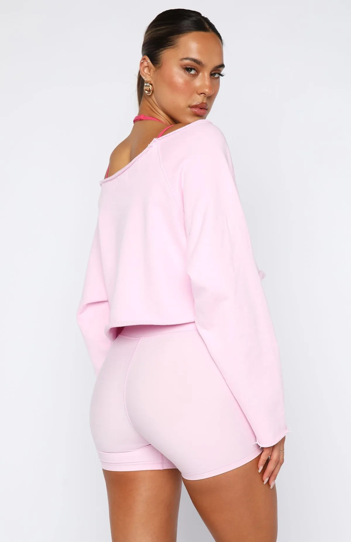 Stay Clear Off Shoulder Cropped Sweater Marshmallow Rolled Hem Detailing