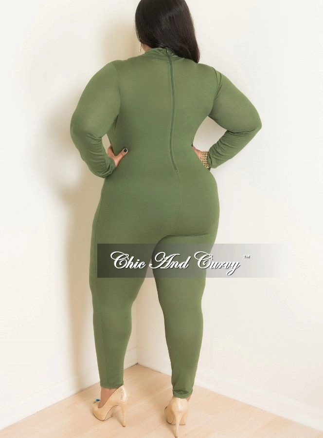StaticDissipativeFabric Quick Layering Final Sale Plus Size Long Sleeve BodySuit/Jumpsuit in Olive Green