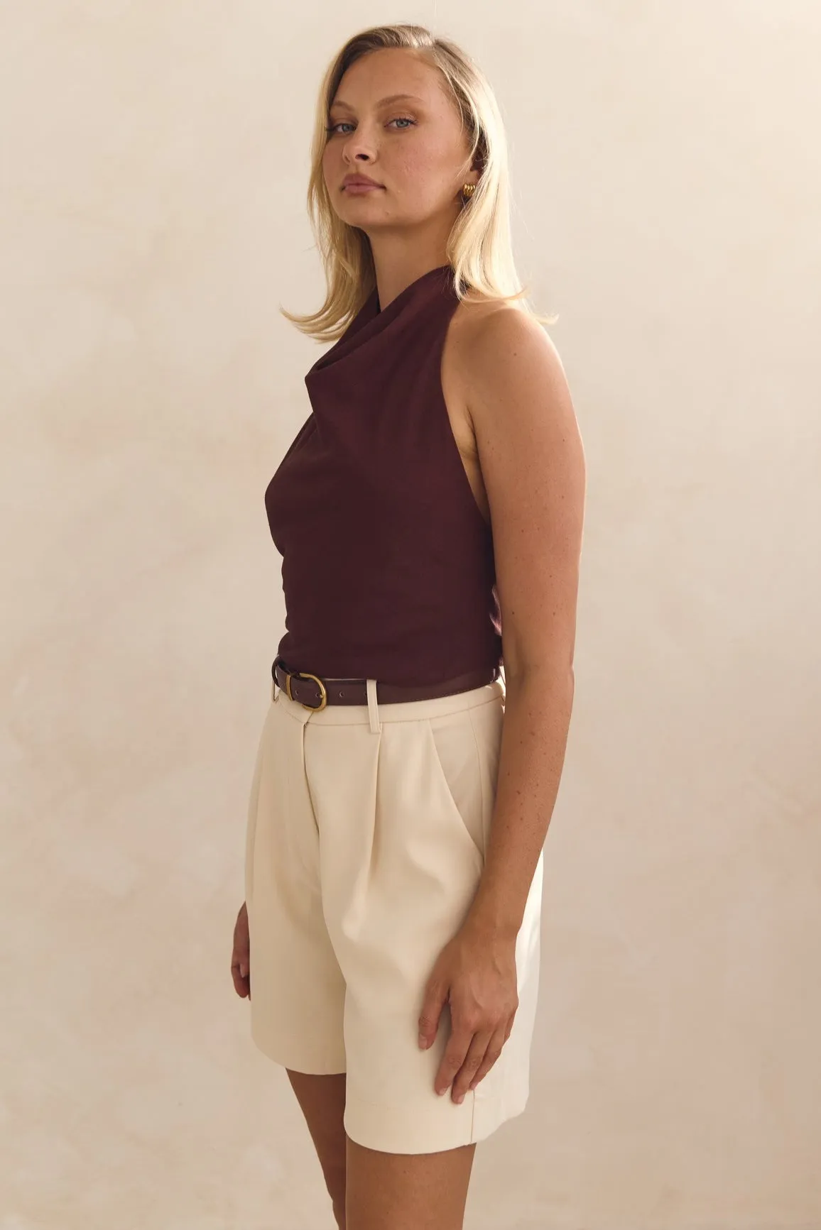 Tess Halter Top (Chestnut) Layered Neckline