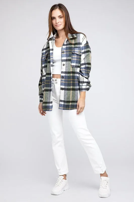 Textured Flannel Over Shirt with Big Checkered Point