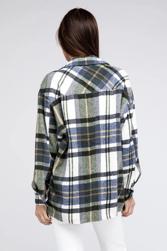 Textured Flannel Over Shirt with Big Checkered Point