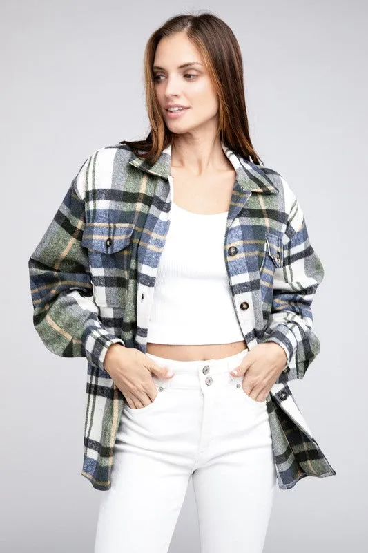 Textured Flannel Over Shirt with Big Checkered Point