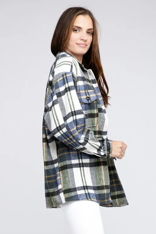 Textured Flannel Over Shirt with Big Checkered Point