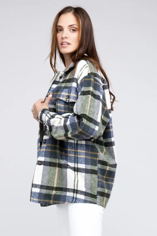 Textured Flannel Over Shirt with Big Checkered Point