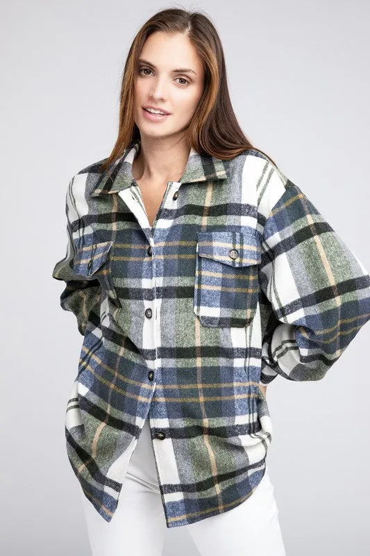 Textured Flannel Over Shirt with Big Checkered Point