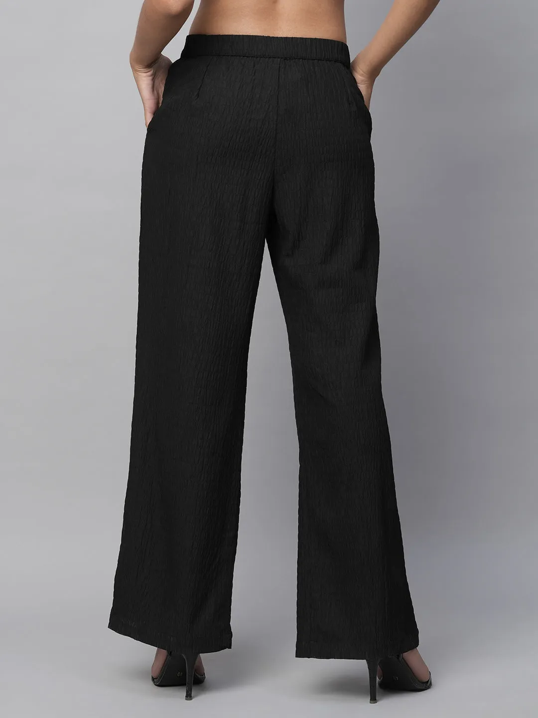 Textured Poly Pleated Fluid Trousers