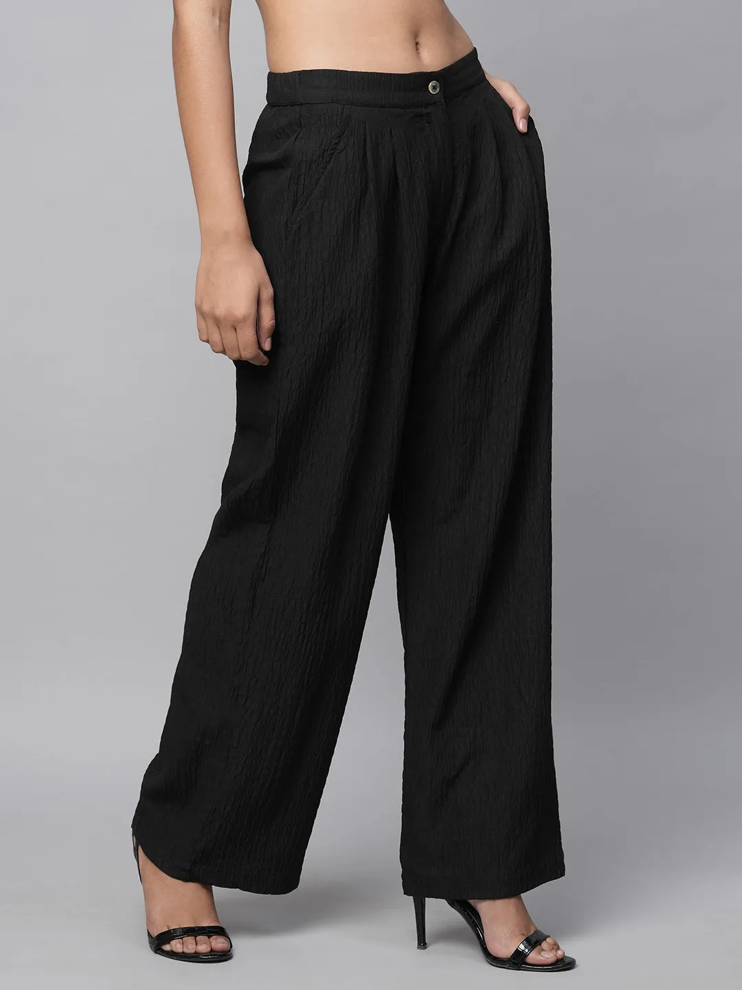 Textured Poly Pleated Fluid Trousers