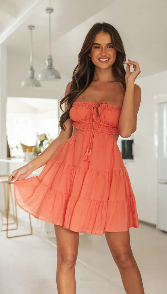 Textured Tiered Dress: Cutout Waist, Backless