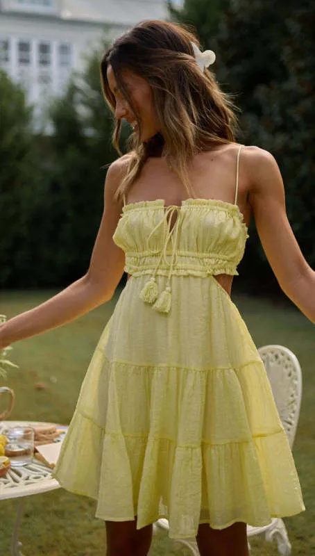 Textured Tiered Dress: Cutout Waist, Backless