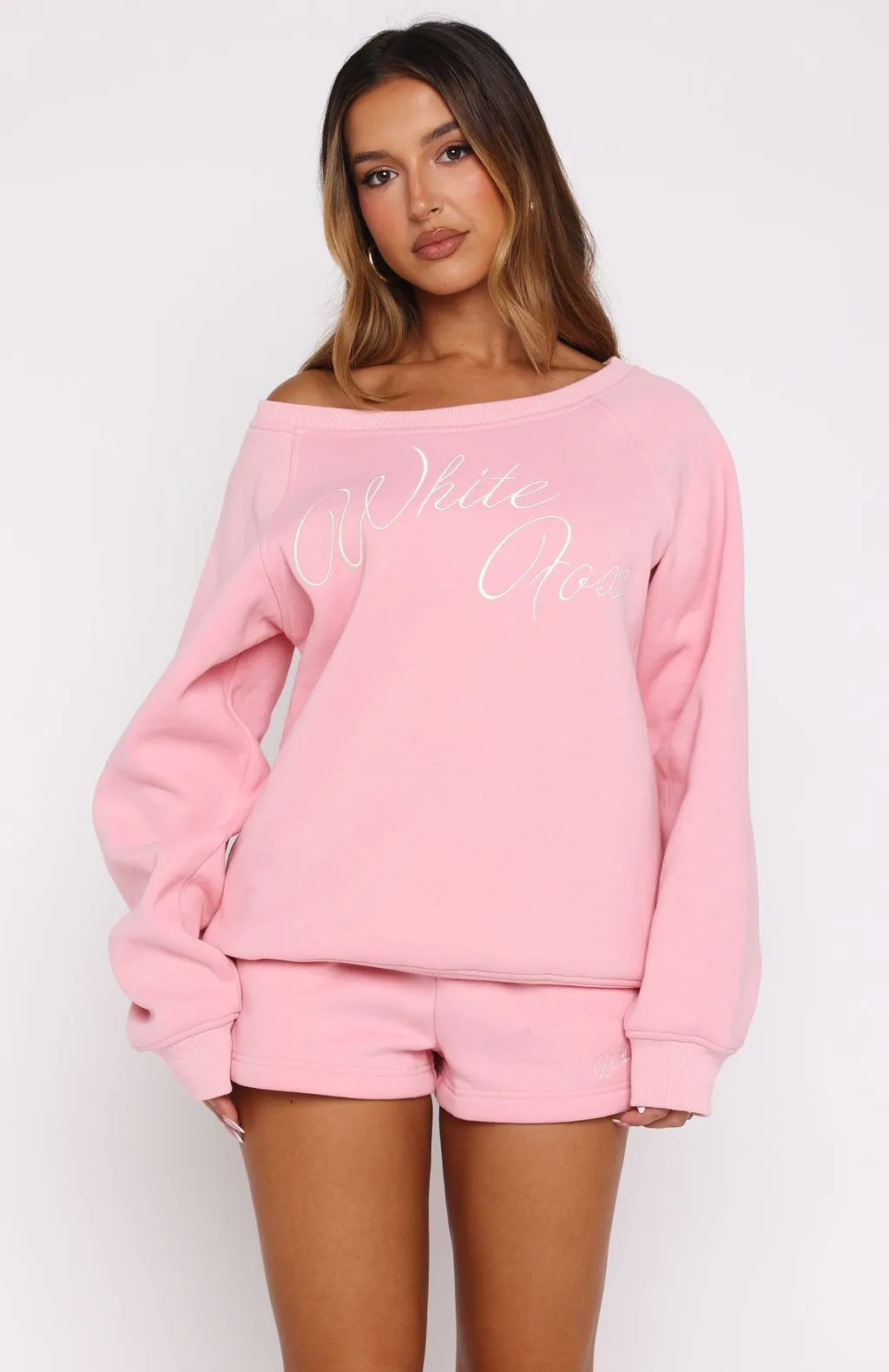 Lucky Thirteen Elsa Off Shoulder Sweater Candy Pink Chill Evening Sustainable Dye Process