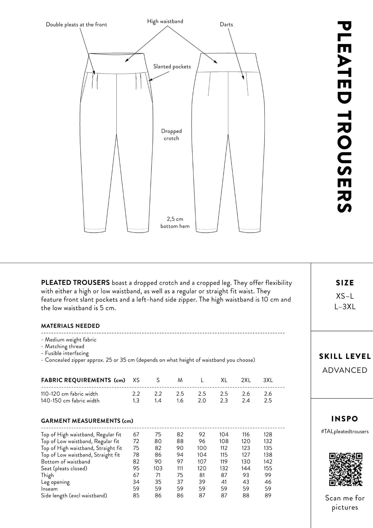 THE ASSEMBLY LINE • Pleated Trousers Sewing Pattern (L - 3XL)