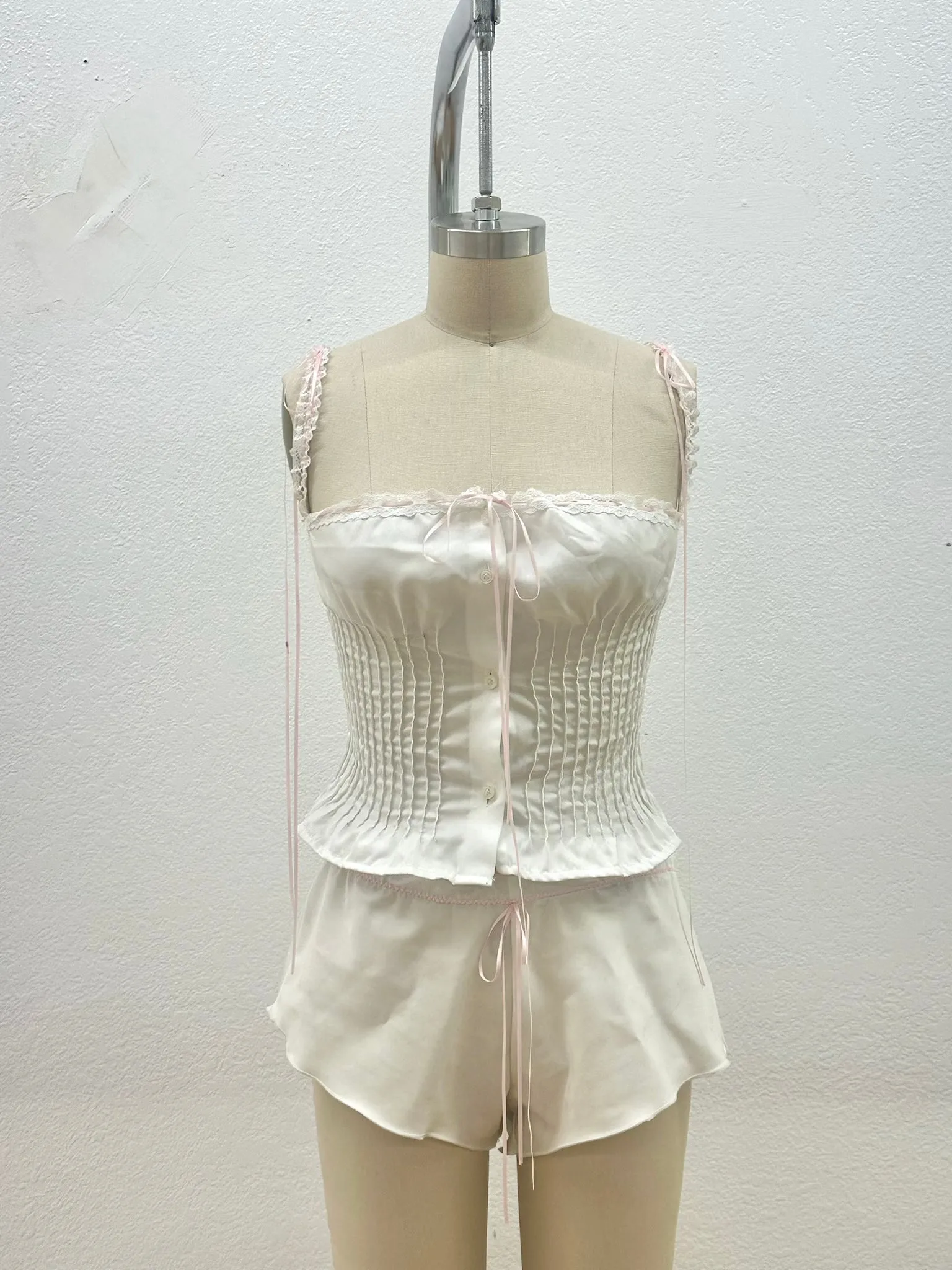 The Belle Rework Babydoll Camisole | Corset Top FlatlockSeams Wrinkle Resistant Texture