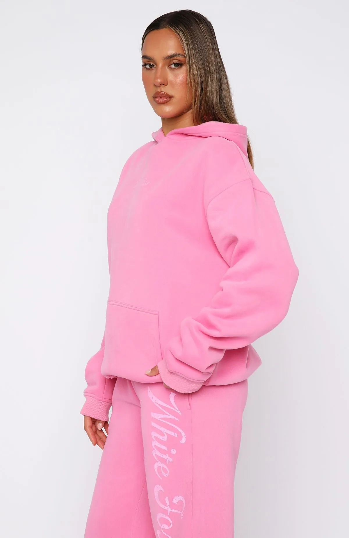 The Good Life Back Graphic Oversized Hoodie Pink Non Restrictive Cuff