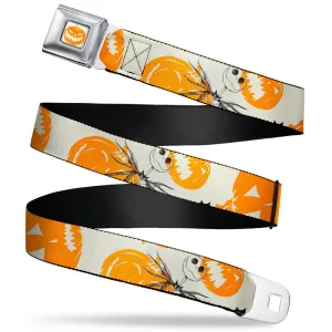 The Nightmare Before Christmas Pumpkin Full Color Ivory/Orange Seatbelt Belt - The Nightmare Before Christmas Jack Pose and Pumpkins Collage Ivory/Orange/Black Webbing