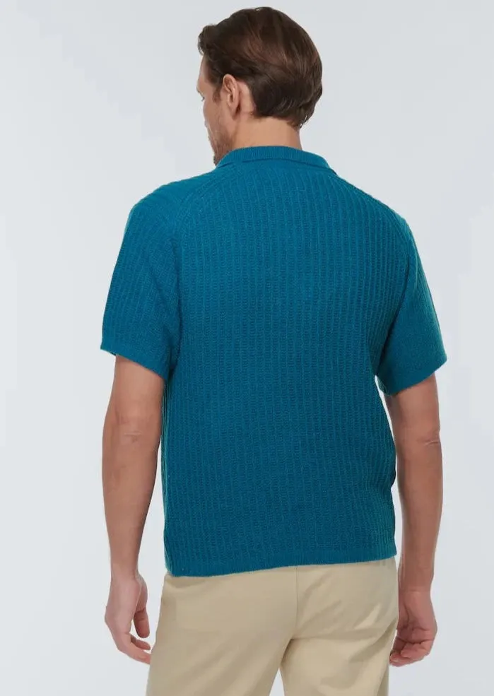 The Pacific  Aqua Knitted Polo Shirt